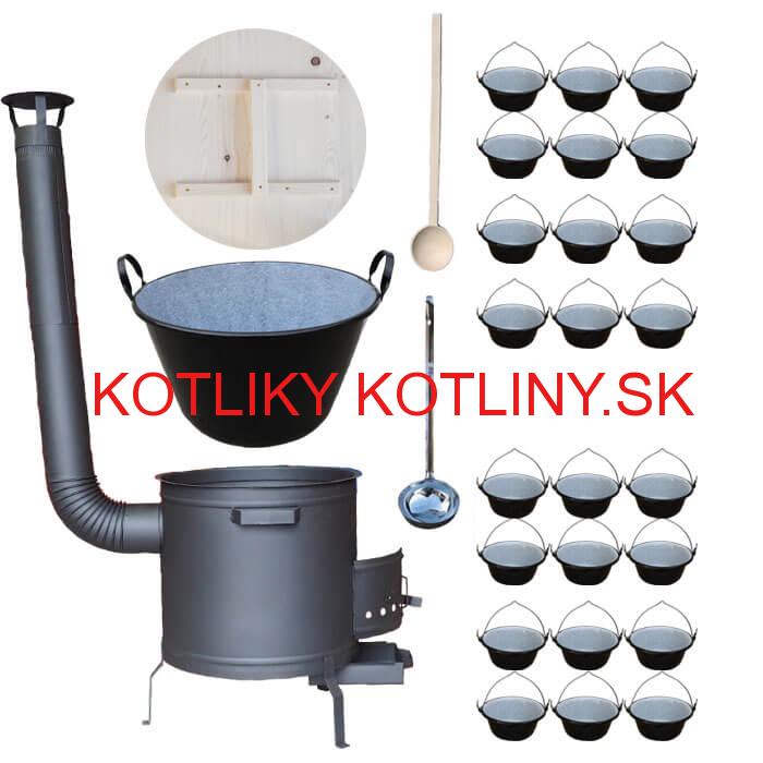 Smaltovaný kotol 100 L + servírovacie kotlíky (24 ks) vareška a naberačka PLUS 600