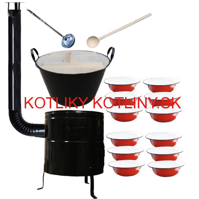 Smaltovaný kotol 100 L + smaltované taniere 12 ks + vareška a naberačka BIG PARTY