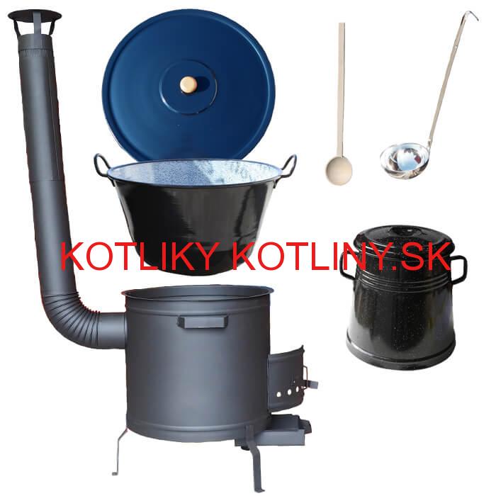 Smaltovaný kotol 50 L + žiaruvzdorná kotlina 50 cm PLUS 600 + Nádoba na masť 10 L
