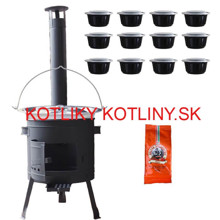 Nerezový kotlík 22 L (0,8 mm) + korenie na guláš 100 g + misky 12 ks + nízka žiaruvzdorná kotlina (0,8 mm) 42 PLUS 600