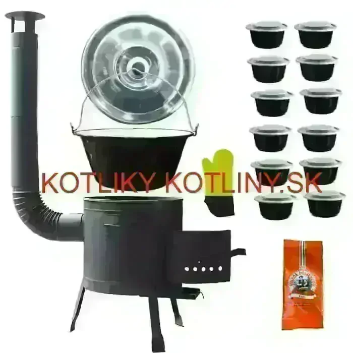 Smaltovaný kotlík 22 L (1,2 mm) + misky 12 ks + nízka žiaruvzdorná kotlina (0,8 mm) 42 PLUS 600