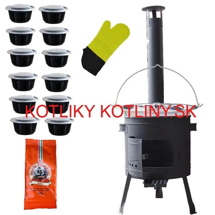 Nerezový kotlík 22 L (0,8 mm) + misky 12 ks + nízka žiaruvzdorná kotlina (1,5 mm) 42 PLUS 600