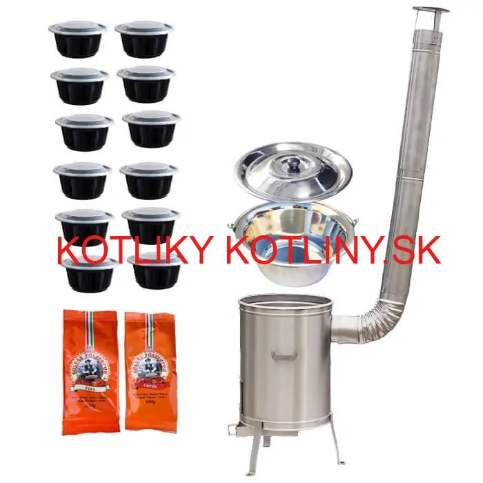 Nerezový kotlík 22 L (0,8 mm) INOX + nerezová kotlina 42 cm LUX + misky 12 ks + 2 x korenie na guláš 100 g