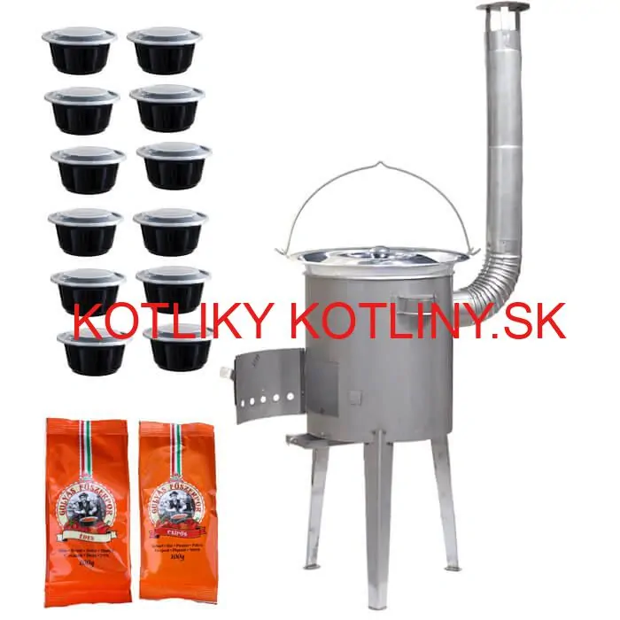 Nerezový kotlík 22 L (0,8 mm) INOX + nerezová kotlina 42 cm LUXUS + misky 12 ks + 2 x korenie na guláš 100 g