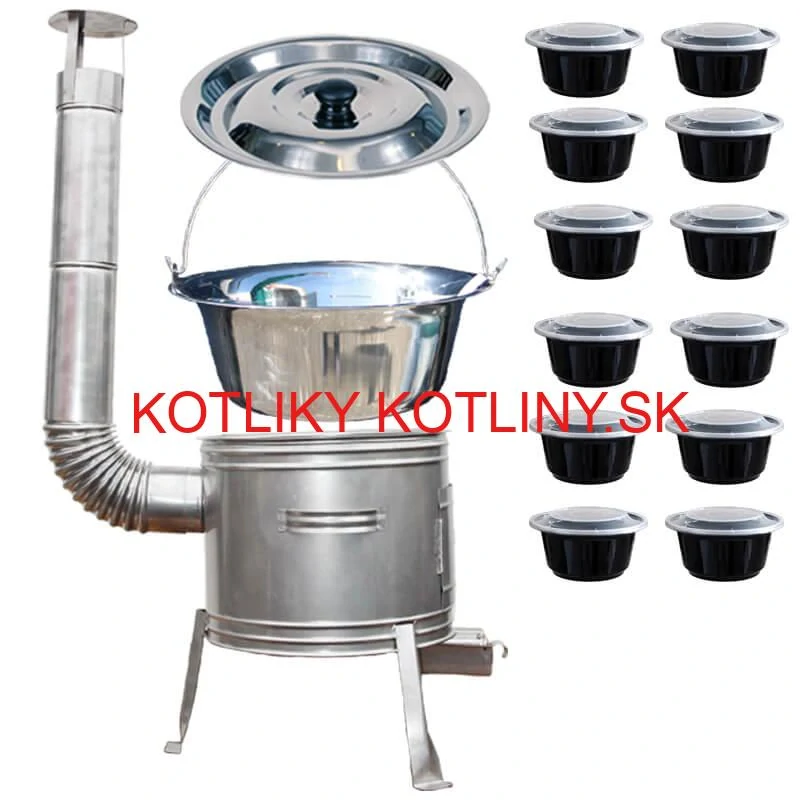 Nerezový kotlík 22 L (0,8 mm) INOX + Nerezová kotlina 42 INOX + misky 12 ks