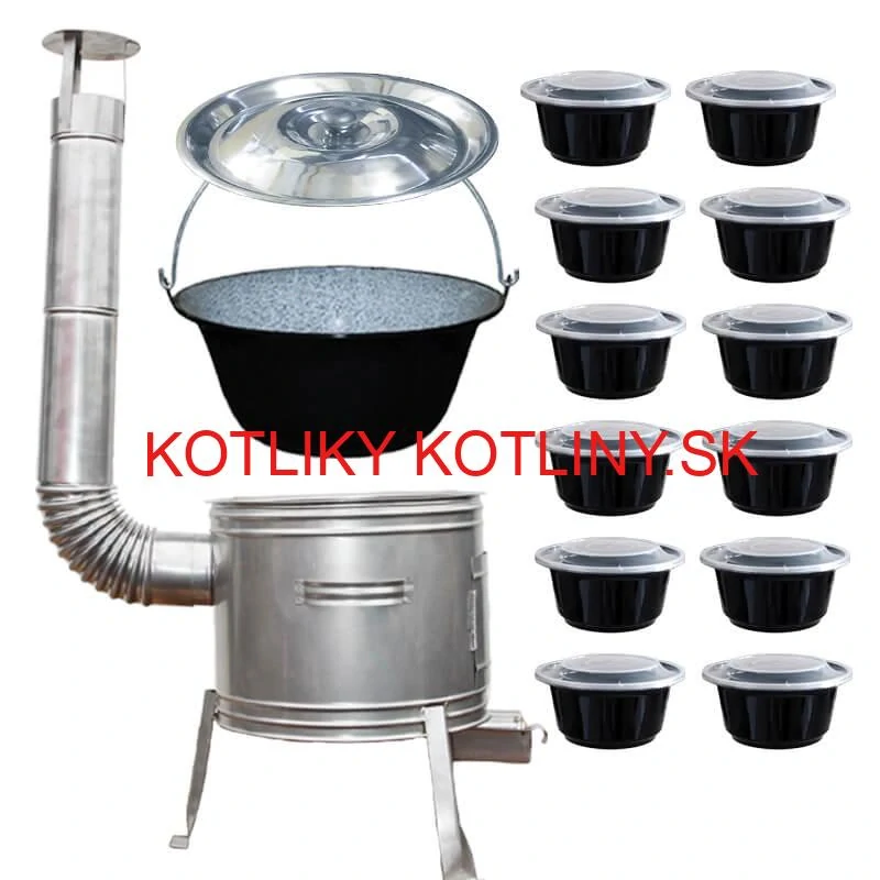 Smaltovaný kotlík 25 L + Nerezová kotlina 42 INOX + misky 12 ks