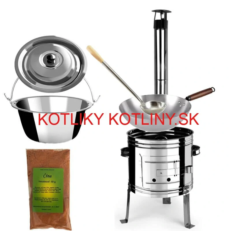 Nerezový kotlík 10 L (0,8 mm) + nerezová kotlina 31 INOX + Wok + korenie 50 g