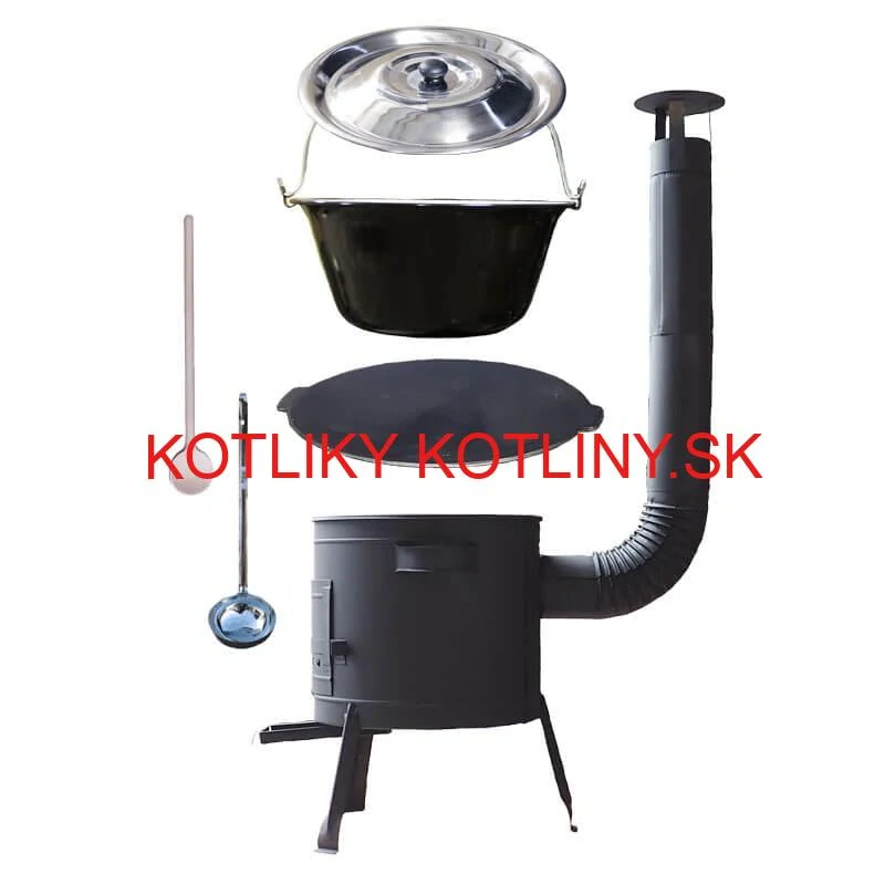 Smaltovaný kotlík 22 L + liatinová panvica 45 cm + nízka žiaruvzdorná kotlina 42 cm PLUS 600