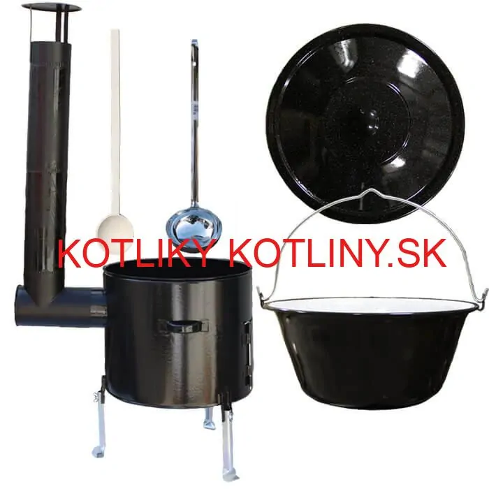 Smaltovaný kotlík 13 L (1,2 mm) + smaltovaná kotlina 36 cm + vareška a naberačka Easy party