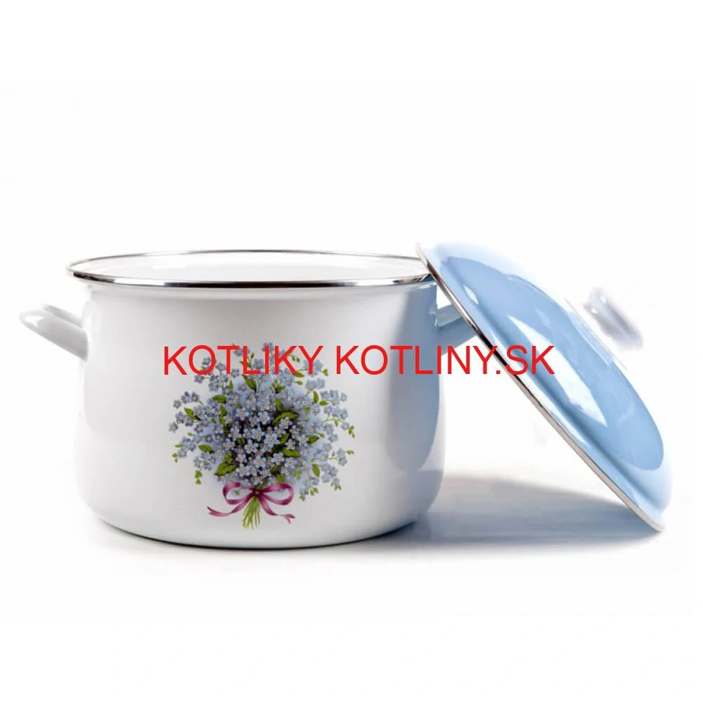 Smaltovaný hrniec s kvetinovým vzorom – Nezábudka 7,5 l + pokrievka