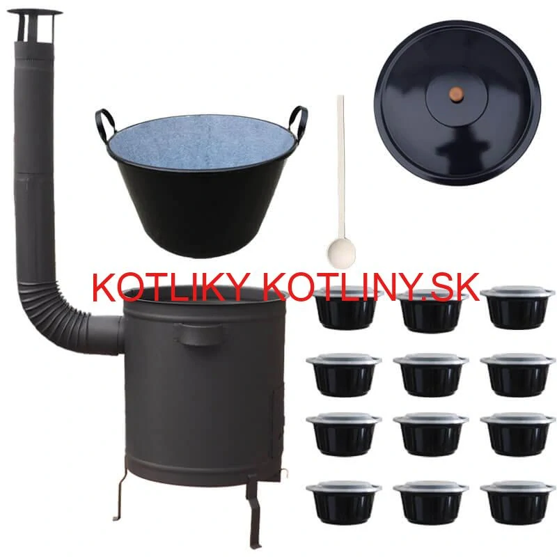 Smaltovaný kotol 70 L + hrubostenná kotlina 53 cm (2 mm) STRONG PLUS 600 + misky 12 ks