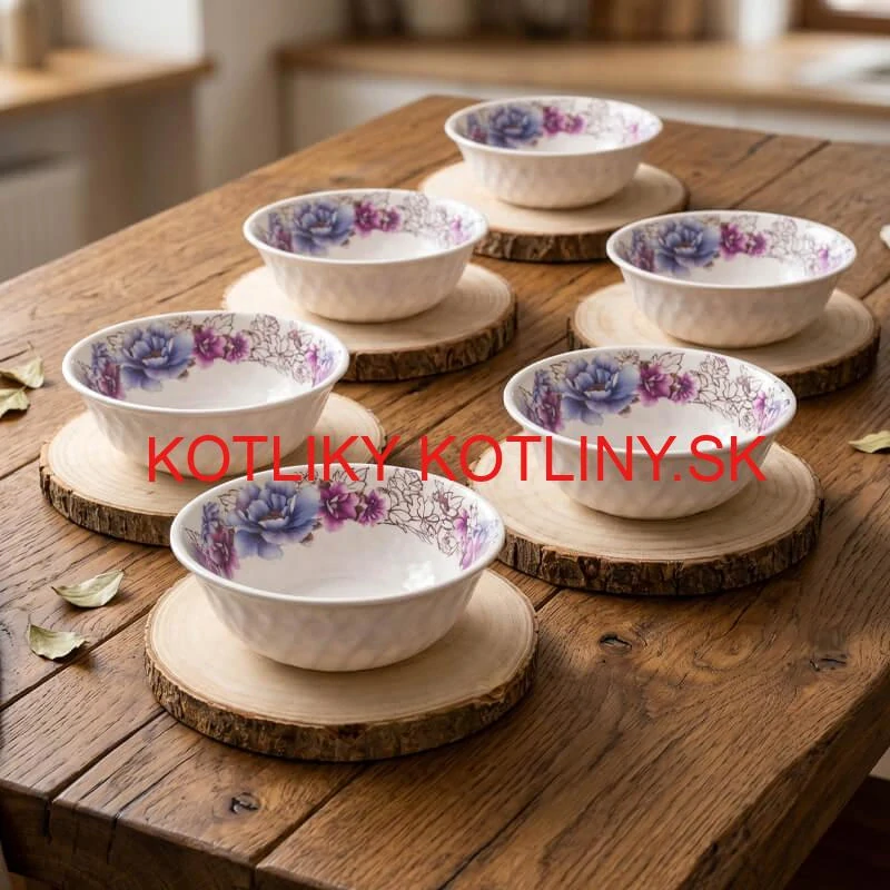 Súprava 6 drevených podnosov z prírodného plátku dreva s kôrou Ø 20–24 cm