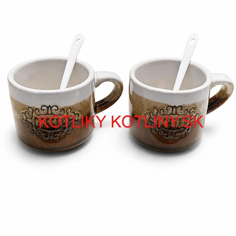 Keramické poháre na kávu 150 ml COFFEE s lyžičkami 2 ks