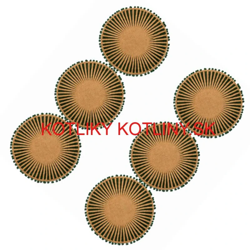 Okrúhle jutové podložky pod tanier zelené s pompónmi 37 cm, 6 ks
