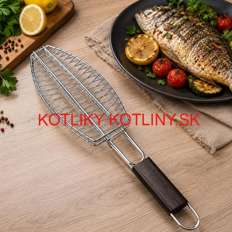 BBQ grilovací rošt na ryby – nerezové grilovacie kliešte 65 × 15 × 4 cm