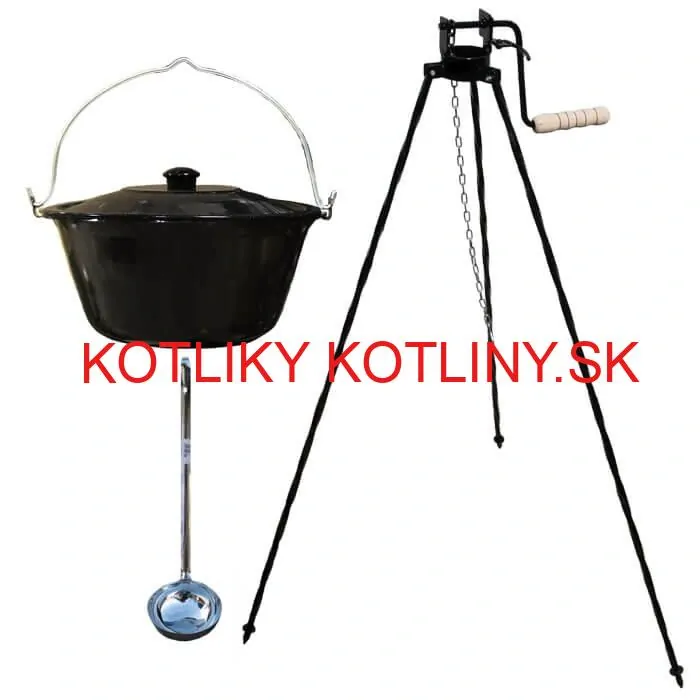 Smaltovaný kotlík 30 L + pokrievka + stojan s kladkou VAR