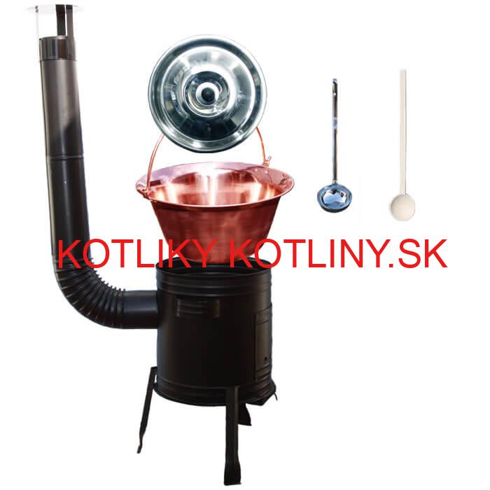Medený kotlík 14 L (1,2 mm) + kovová kotlina 36 CLASSIC (KOV) + vareška a naberačka PARTY