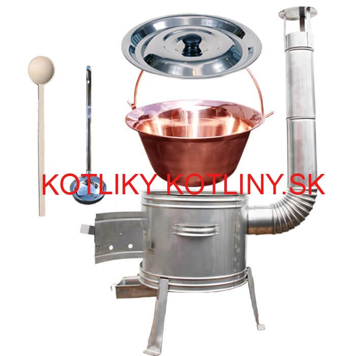 Medený kotlík 20 L (1,2 mm) + nerezová kotlina 39 cm + vareška a naberačka TOPLUX