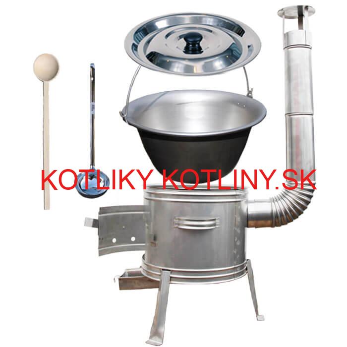Nerezový kotlík 20 L (1,5 mm) + nerezová kotlina 42 cm + vareška a naberačka TOPLUX