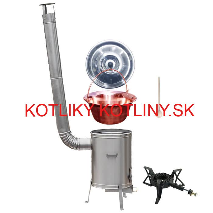 Medený kotlík 10 L (1,2 mm) + nerezová kotlina 36 cm + liatinový horák 7 kW, vareška LUX