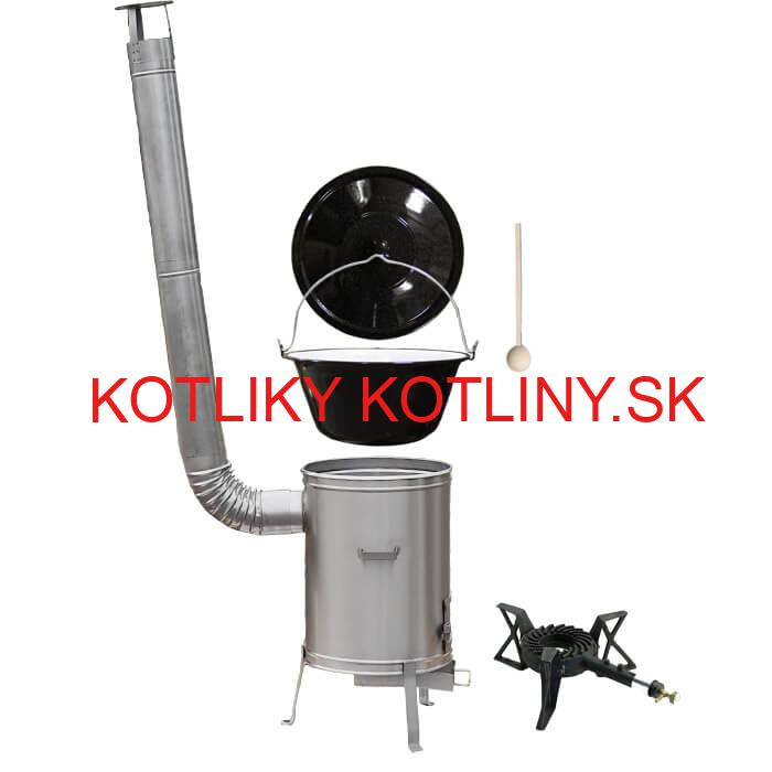 Smaltovaný kotlík 13 L (1,2 mm) + nerezová kotlina 36 cm + liatinový horák 7 kW, vareška LUX