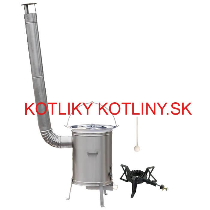 Antikorový kotlík 14 L (0,8 mm) + nerezová kotlina 36 cm + liatinový horák 7 kW, vareška LUX