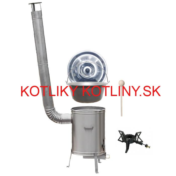 Nerezový kotlík 15 L (1,5 mm) + nerezová kotlina 36 cm + liatinový horák 7 kW, vareška LUX