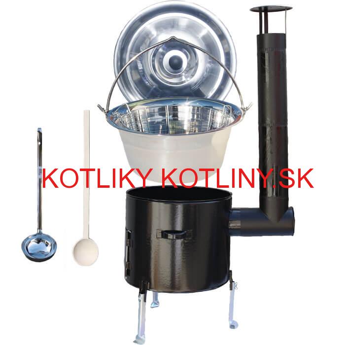 Nerezový kotlík 30 L (1,2 mm) + drôtený kôš + smaltovaná kotlina 45 Easy party (SMALT)