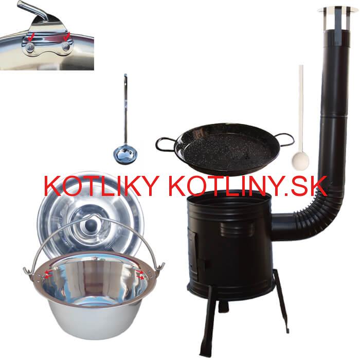 Paella smaltovaná panvica 38 cm s nerezovým kotlíkom 15 L (0,8 mm) a kotlinou