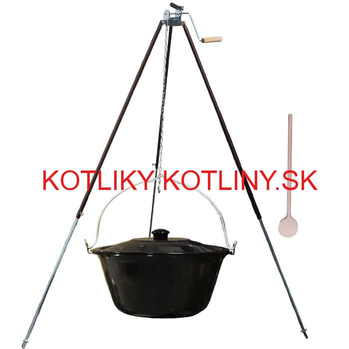 Smaltovaný kotlík 25 L (1,2 mm) + teleskopická trojnožka s poistnou kladkou + pokrievka