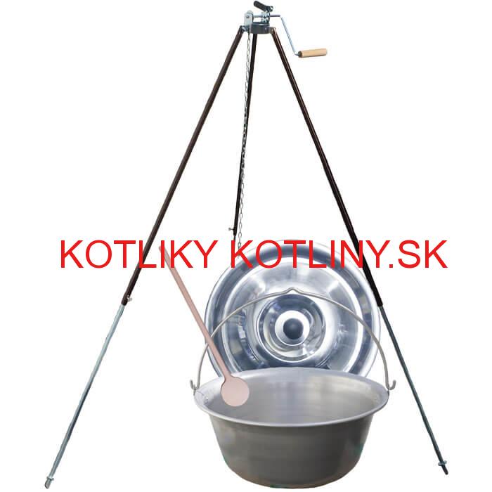 Nerezový kotlík 15 L (1,5 mm) + teleskopická trojnožka s poistnou kladkou + pokrievka
