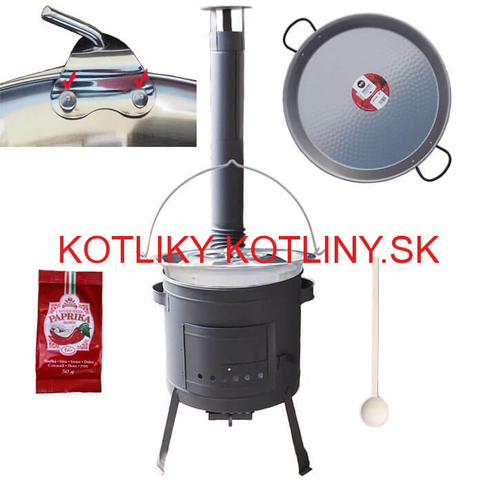 Zosilnený nerezový kotlík 15 L (0,8 mm) + Paella oceľová panvica + nízka žiaruvzdorná kotlina 36 cm PLUS 600