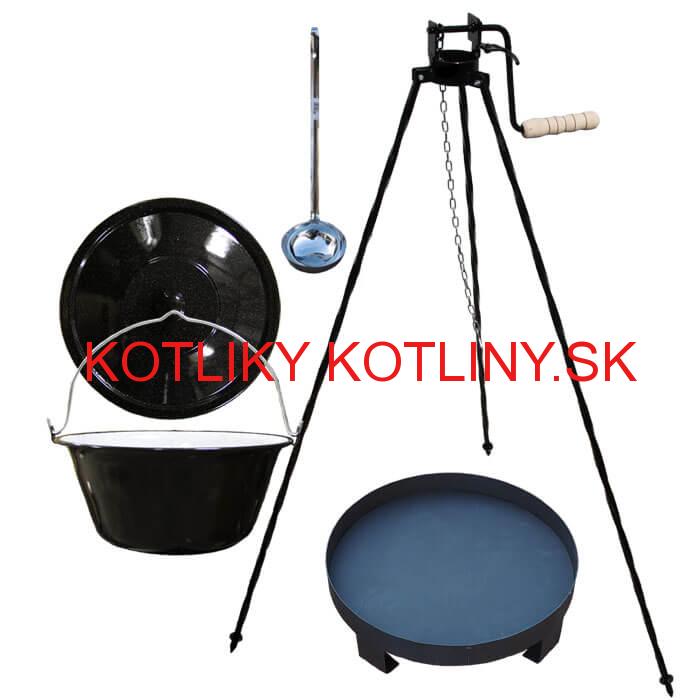 Smaltovaný kotlík 16 L (1,2 mm) + Ohnisko + stojan s kladkou VAR