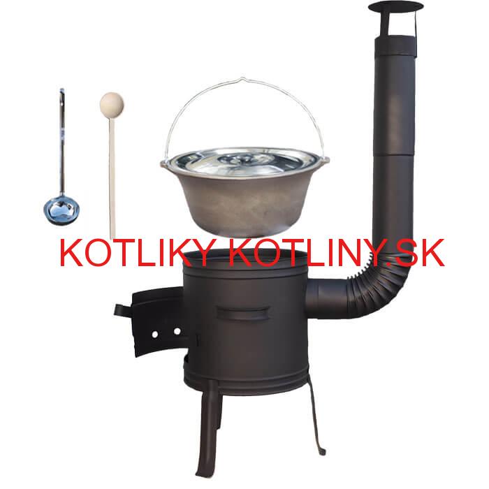 Liatinový kotlík 10 L + nízka žiaruvzdorná kotlina 33 cm PLUS 700 + vareška a naberačka