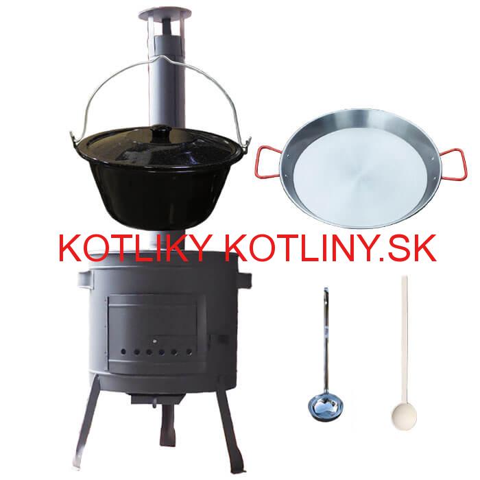 Smaltovaný kotlík 16 L + Paella oceľová panvica 42 cm + žiaruvzdorná nízka kotlina 39 PLUS 600