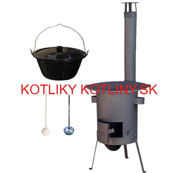 Smaltovaný kotlík 20 L + Liatinová panvica 45 cm + žiaruvzdorná kotlina 42 PLUS 600 s roštom na popol 4 mm