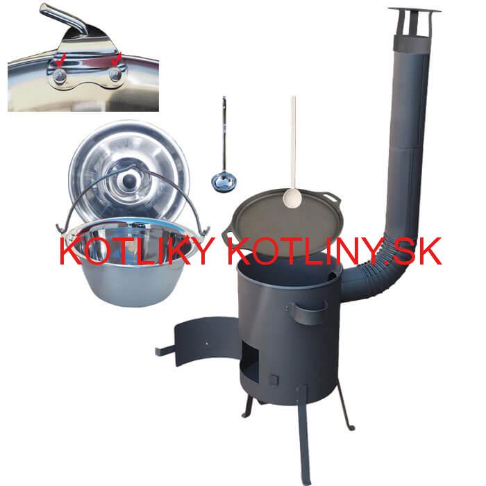 Antikorový kotlík 20 L (0,8 mm) + Liatinová panvica 43 cm + žiaruvzdorná kotlina 42 PLUS 600 4 MM