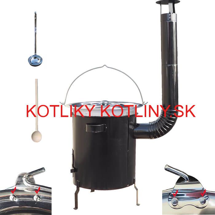 Nerezový kotlík 30 L (0,8 mm) zosilnený s nitmi + hrubostenná (1,5 mm) kovová kotlina 45 STRONG