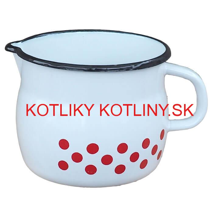 Smaltovaný hrnček s výlevkou 1 L baňatý - bodkovaný