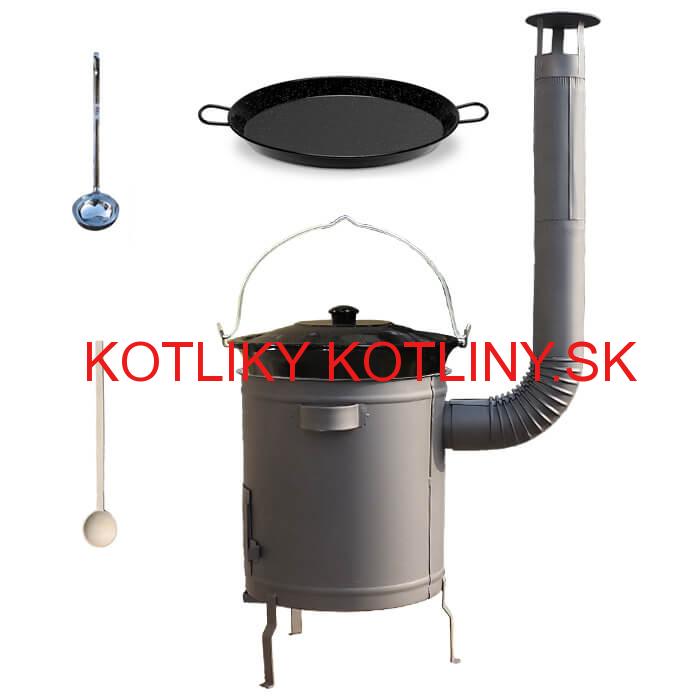 Smaltovaný kotlík 13 L (1,2 mm) + Paella panvica 38 cm + hrubostenná (1,5 mm) žiaruvzdorná kotlina (1,5 mm) 36 PLUS 600