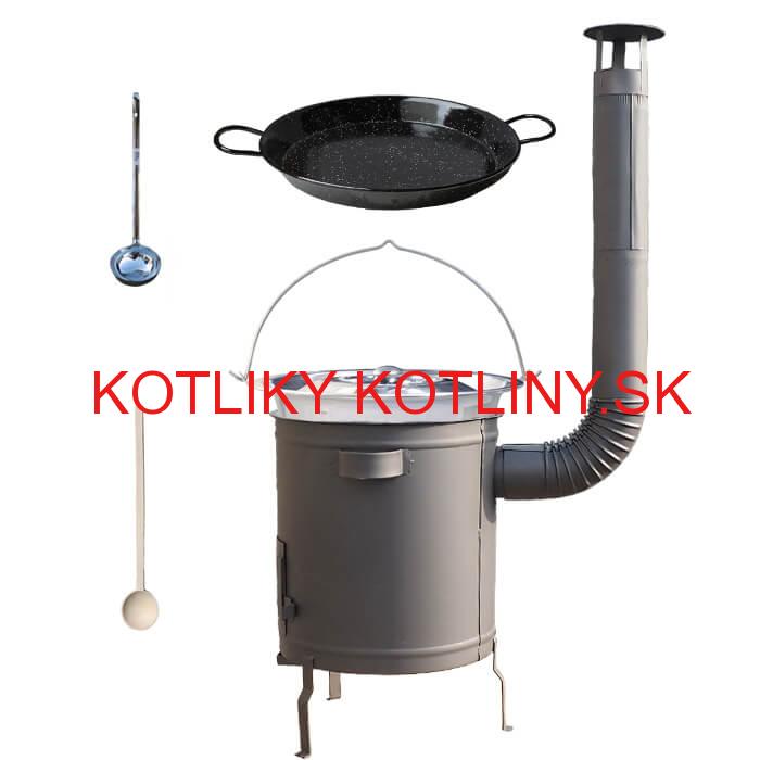 Nerezový kotlík 14 L (0,8 mm) + Paella panvica 38 cm + hrubostenná (1,5 mm) žiaruvzdorná kotlina (1,5 mm) 36 PLUS 600