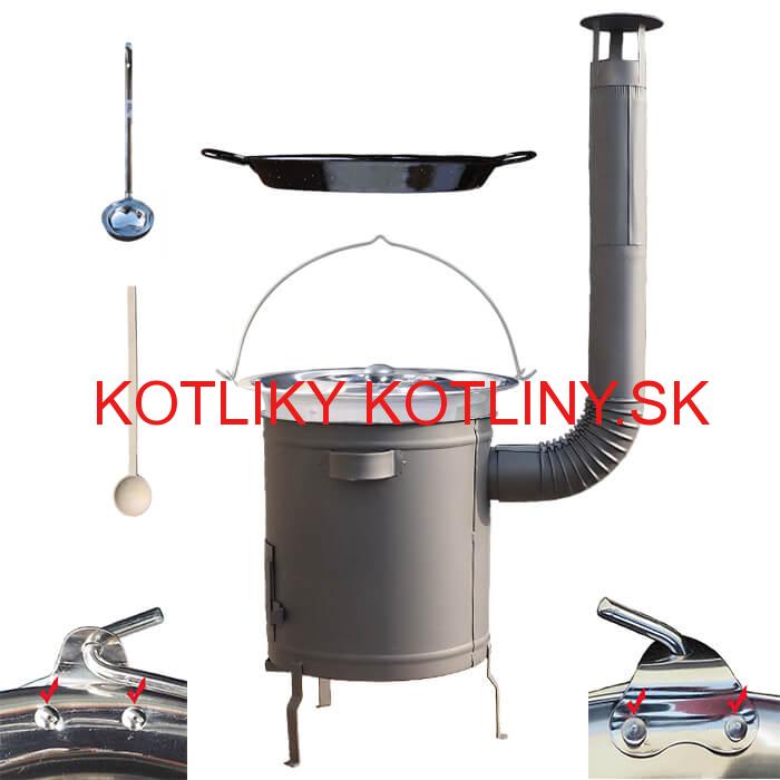 Nerezový kotlík 15 L (0,8 mm) zosilnený s nitmi + Paella panvica 38 cm + hrubostenná (1,5 mm) žiaruvzdorná kotlina 36 PLUS 600