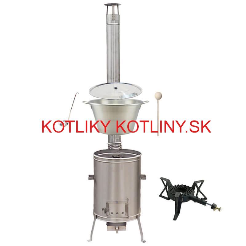 Nerezový kotol 70 L + nerezová kotlina 56 cm LUX + liatinový horák 7 kW BIG PARTY