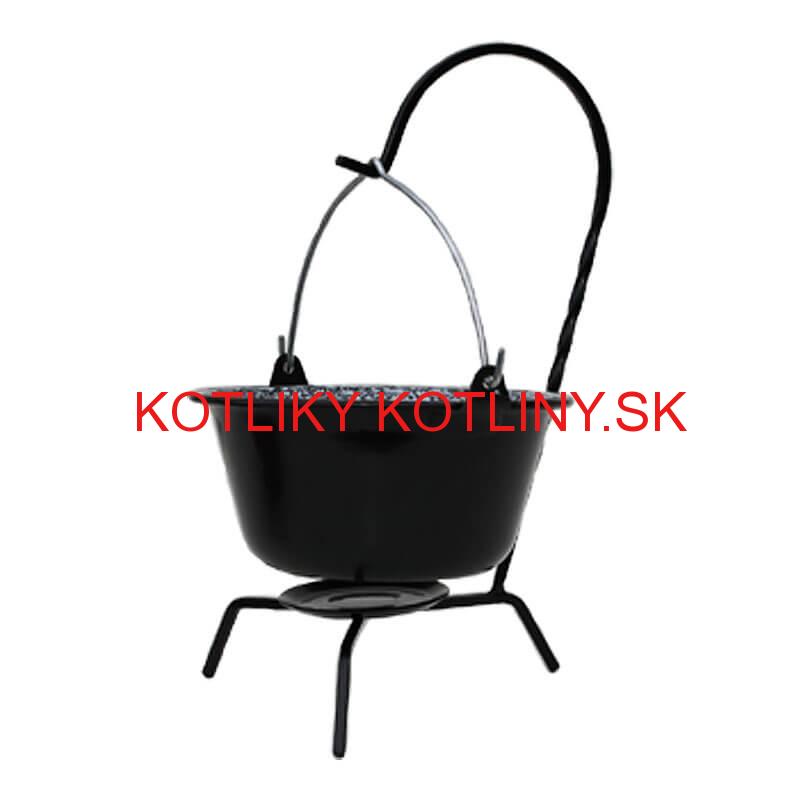 Servírovací kotlík na guláš smaltovaný čierny 0,8 l + stojan