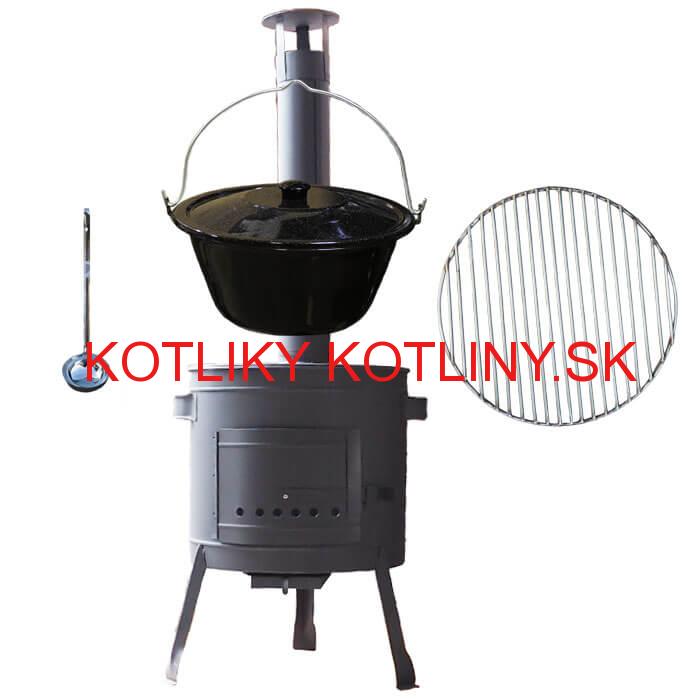 Smaltovaný kotlík 25 L + Nerezový rošt 45 cm + nízka žiaruvzdorná kotlina 42 cm PLUS 600