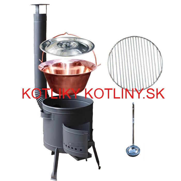 Medený kotlík 20 L (1,2 mm) + Nerezový rošt 45 cm + nízka žiaruvzdorná kotlina 42 cm PLUS 600