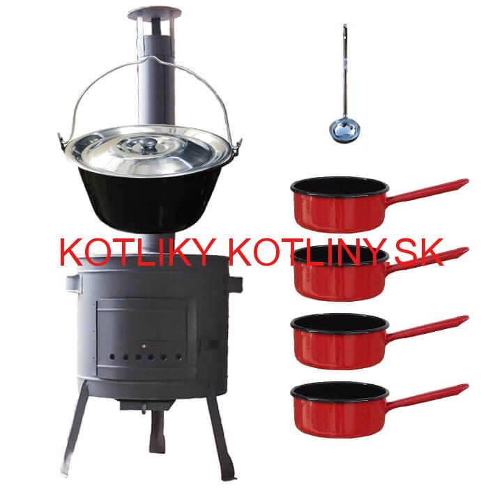 Smaltovaný kotlík 30 L + smaltované rajnice 4 ks + nízka žiaruvzdorná kotlina 45 cm PLUS 600