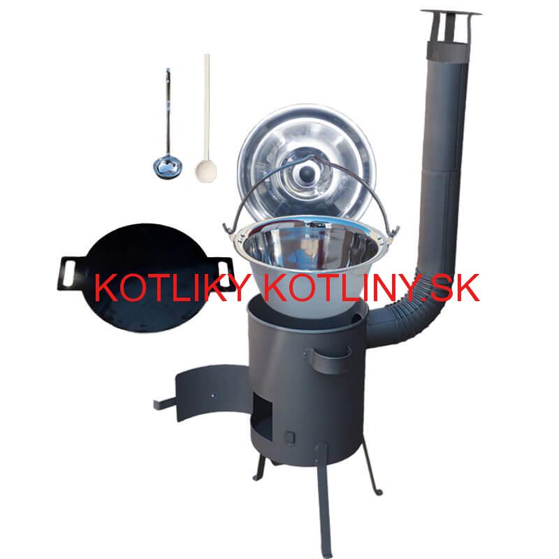 Nerezový kotlík 15 L (1,2 mm) + železná panvica 38 cm UNI + kotlina 36 cm PLUS 600 4 MM