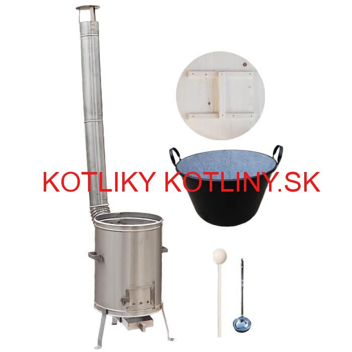 Zabíjačkový smaltovaný kotol 100 L + nerezová kotlina 60 cm + vareška a naberačka