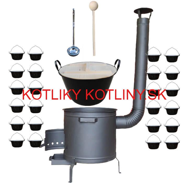 Smaltovaný kotol 100 L + servírovacie kotlíky (24 ks) vareška a naberačka PLUS 600